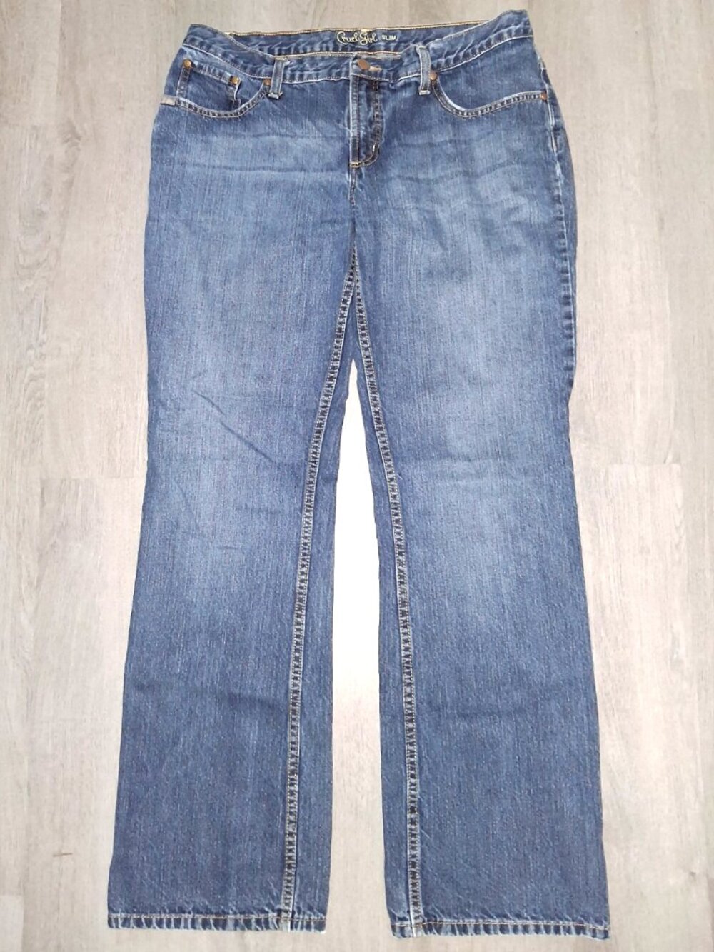 Cruel Girl Slim Boot Cut Jeans Distressed Denim Size 15 LONG Western Cowgirl